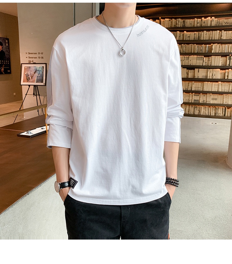 T-shirt à manches longues pour homme, collection printemps-automne, col rond tendance, coupe ample, patchwork de coton._voghion.com