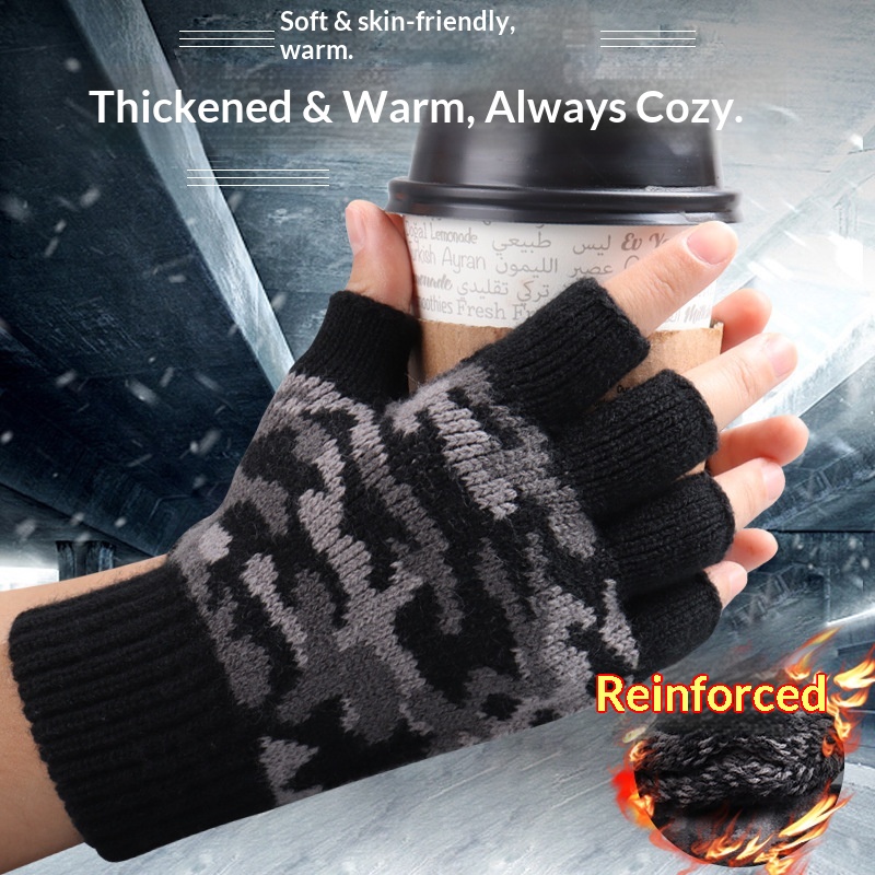 Neue Camouflage-Halbfingerhandschuhe für Herren, Winterhandschuhe für Damen, Büro und Studenten, kältebeständige Touchscreen-Handschuhe für den Außenbereich_voghion.com