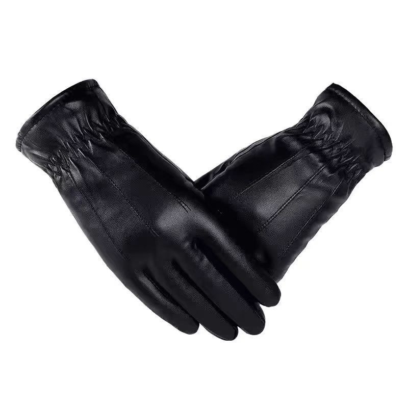 boy Boy Boy Winter Warm Thickened Fleece Touchscreen Windproof PU Leather Electric Bike Riding Couple Gloves For Men And Women_voghion.com