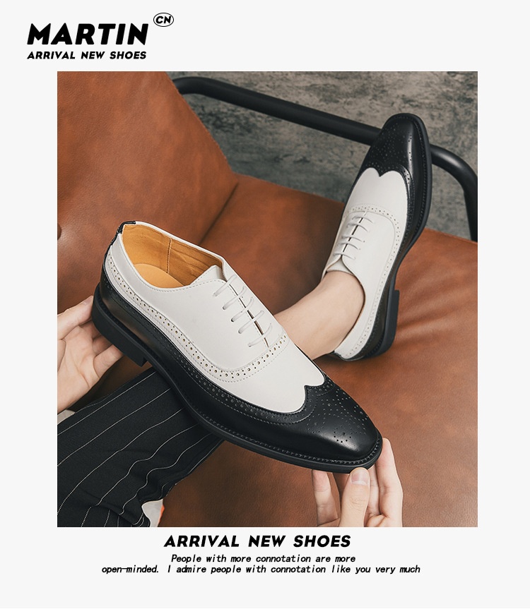 Voyage Can Ship Cross-Border Brogue Square Toe European And American Double Color Matching Men's Large Size Business Formal_voghion.com