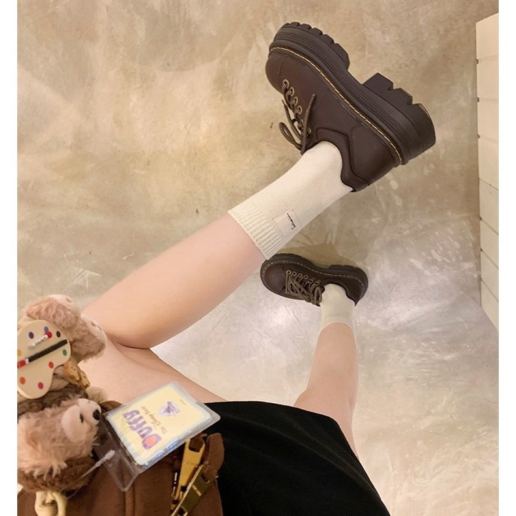 Scarpe da donna in pelle di mucca Voyage, versatili, singole, in stock, classiche britanniche, stile classico, con punta tonda, piccole, con tacco basso, stringate Derby_voghion.com