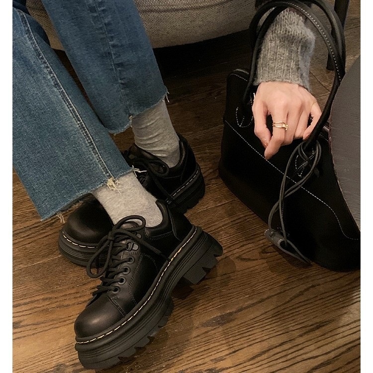 Scarpe da donna in pelle di mucca Voyage, versatili, singole, in stock, classiche britanniche, stile classico, con punta tonda, piccole, con tacco basso, stringate Derby_voghion.com