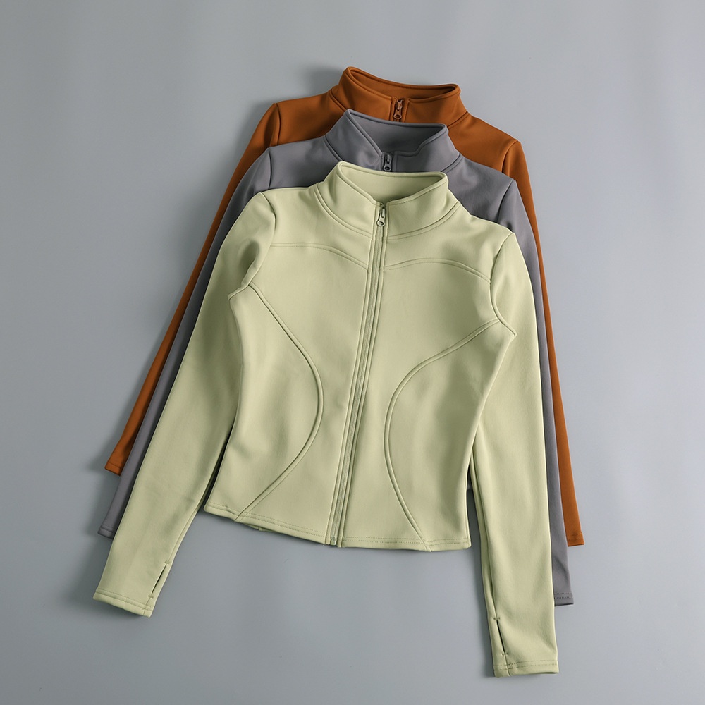 Surge Surge Surge Surge Fleece-Lined Sports Jacket Women Slim Fit Quick-Dry Yoga Wear Long Sleeve Stand Collar Zipper Running Fitness Top For_voghion.com