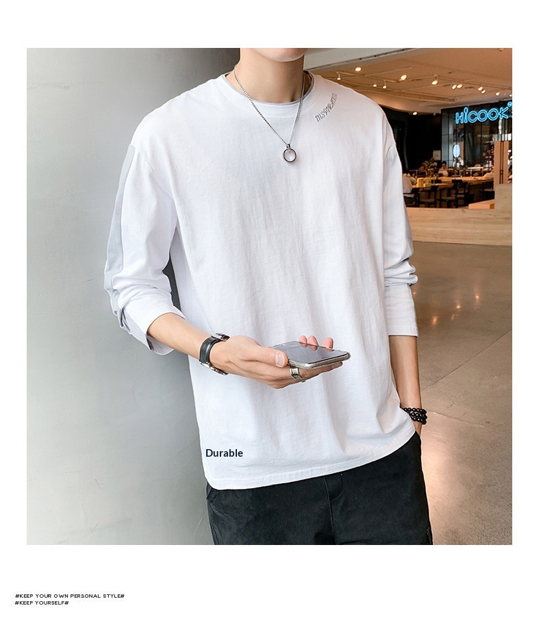 T-shirt à manches longues pour homme, collection printemps-automne, col rond tendance, coupe ample, patchwork de coton._voghion.com