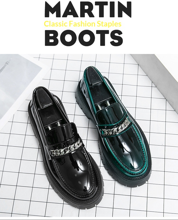 Voyage 2025 New Men's Large Toe Thick Sole Height Increasing Patent Leather Glossy Casual Chunky Heel Loafers Hairstylist_voghion.com