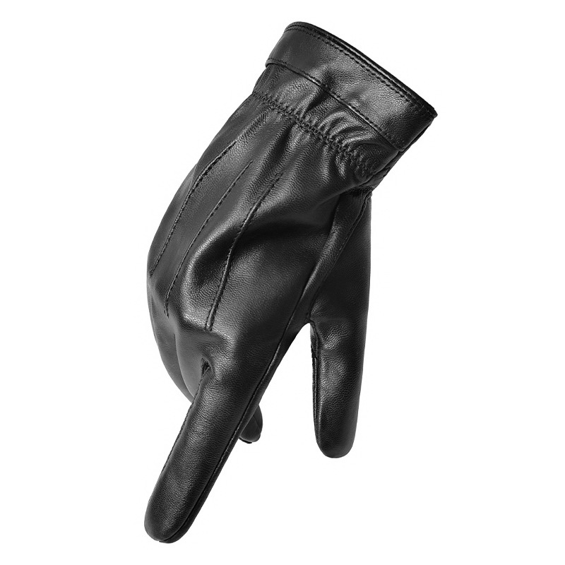 boy Boy Boy Jihua Sheepskin Men Autumn Winter Simple Cycling Warm Leather Windproof Thickened Texture Full Finger Gloves_voghion.com