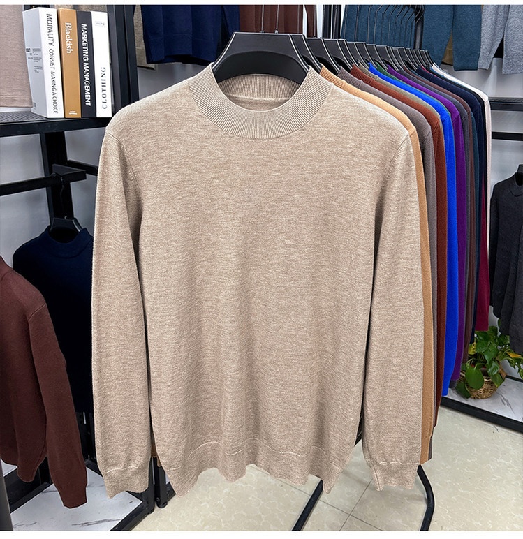 boy Boy Fine Knitted Men's Autumn Winter Half Turtleneck Casual Versatile Stretchy Warm Base Layer Wool Sweater_voghion.com