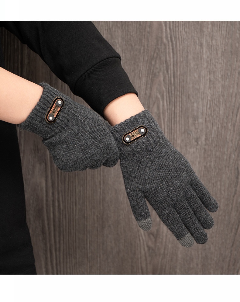 Jungen-Handschuhe mit Touchscreen für den Winter, wärmend und kältegeschützt, doppellagig, gefüttert, dick, gestrickt, fünf Finger, Herren_voghion.com