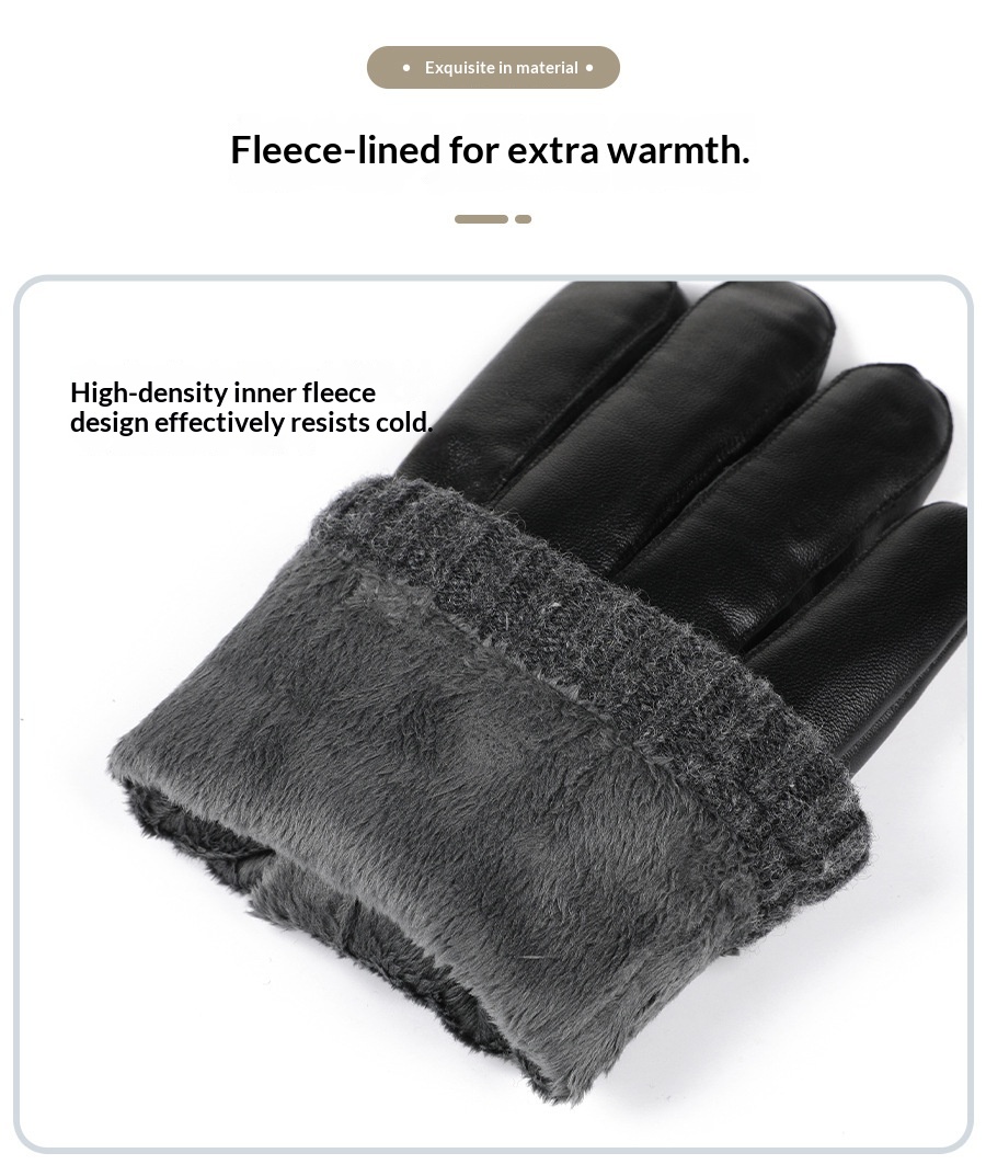 Guanti da uomo caldi in pelle con fodera in pile, spessi, touchscreen, per equitazione all'aperto, antivento, antiscivolo, per guida invernale_voghion.com