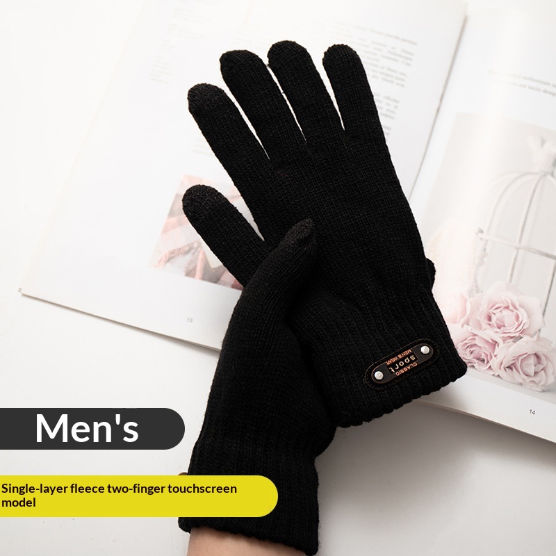 Jungen-Handschuhe mit Touchscreen für den Winter, wärmend und kältegeschützt, doppellagig, gefüttert, dick, gestrickt, fünf Finger, Herren_voghion.com
