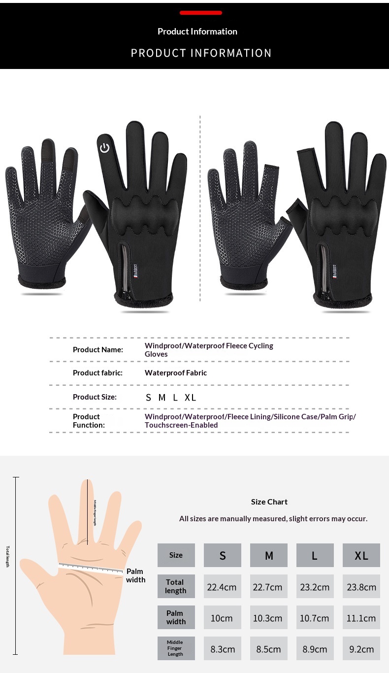 boy Boy Boy Men's Autumn And Winter Fleece-Lined Thickened Cycling Gloves, Cold-Proof, Warm, Touchscreen, Non-Slip, Windproof,_voghion.com