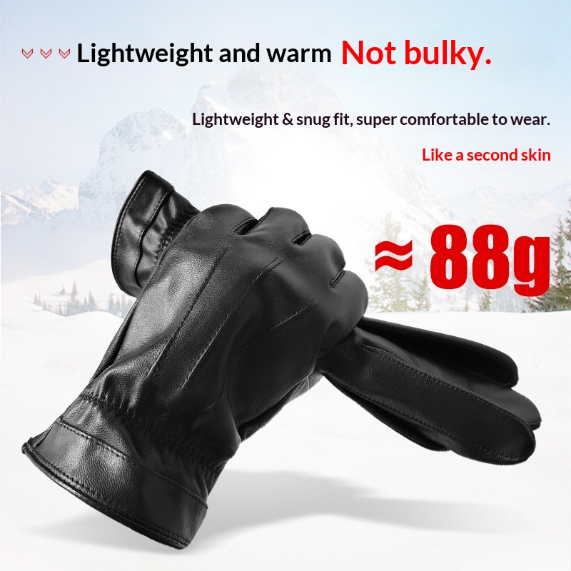 boy Boy Boy Jihua Sheepskin Men Autumn Winter Simple Cycling Warm Leather Windproof Thickened Texture Full Finger Gloves_voghion.com