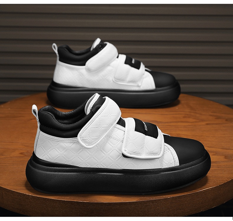 Voyage Voyage Velcro Loafers Casual Retro Sneakers Leather Thick Sole Height Increasing Fashion Trendy Men's Shoes_voghion.com