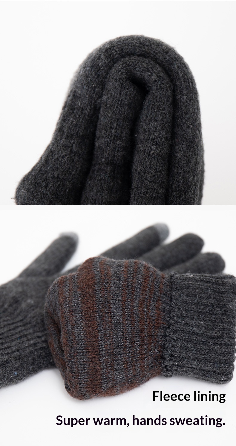 Jungen-Handschuhe mit Touchscreen für den Winter, wärmend und kältegeschützt, doppellagig, gefüttert, dick, gestrickt, fünf Finger, Herren_voghion.com