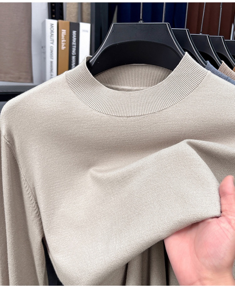 boy Boy Fine Knitted Men's Autumn Winter Half Turtleneck Casual Versatile Stretchy Warm Base Layer Wool Sweater_voghion.com