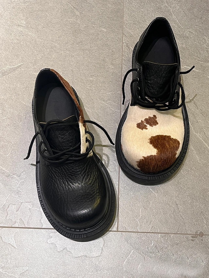 Voyage Horsehair Derby Unisex Milk Color Mandarin Duck Small Lace-up Chunky Heel Thick Sole Soft Leather Casual Shoes Trendy_voghion.com