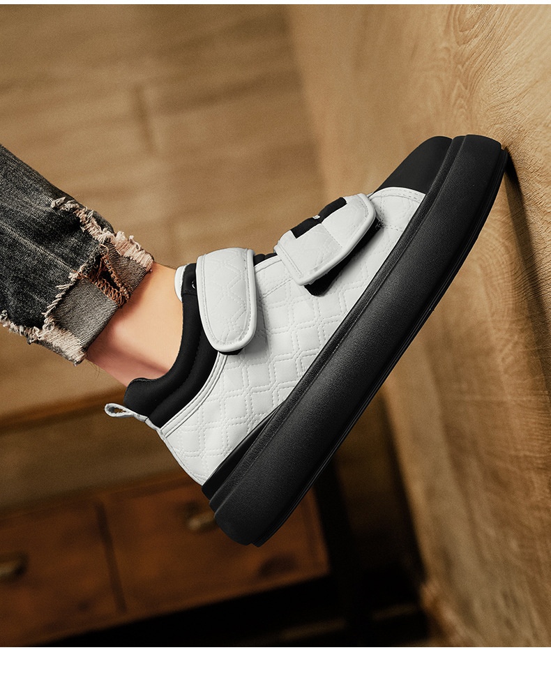 Voyage Voyage Velcro Loafers Casual Retro Sneakers Leather Thick Sole Height Increasing Fashion Trendy Men's Shoes_voghion.com