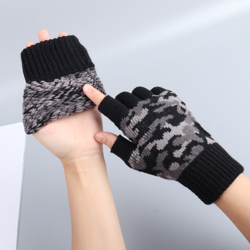 Neue Camouflage-Halbfingerhandschuhe für Herren, Winterhandschuhe für Damen, Büro und Studenten, kältebeständige Touchscreen-Handschuhe für den Außenbereich_voghion.com