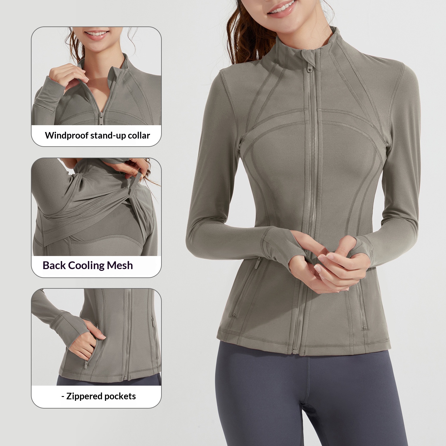 Chaqueta Athena Lulu para mujer, con cuello alto, cremallera y manga larga, para yoga, deporte, correr y fitness._voghion.com