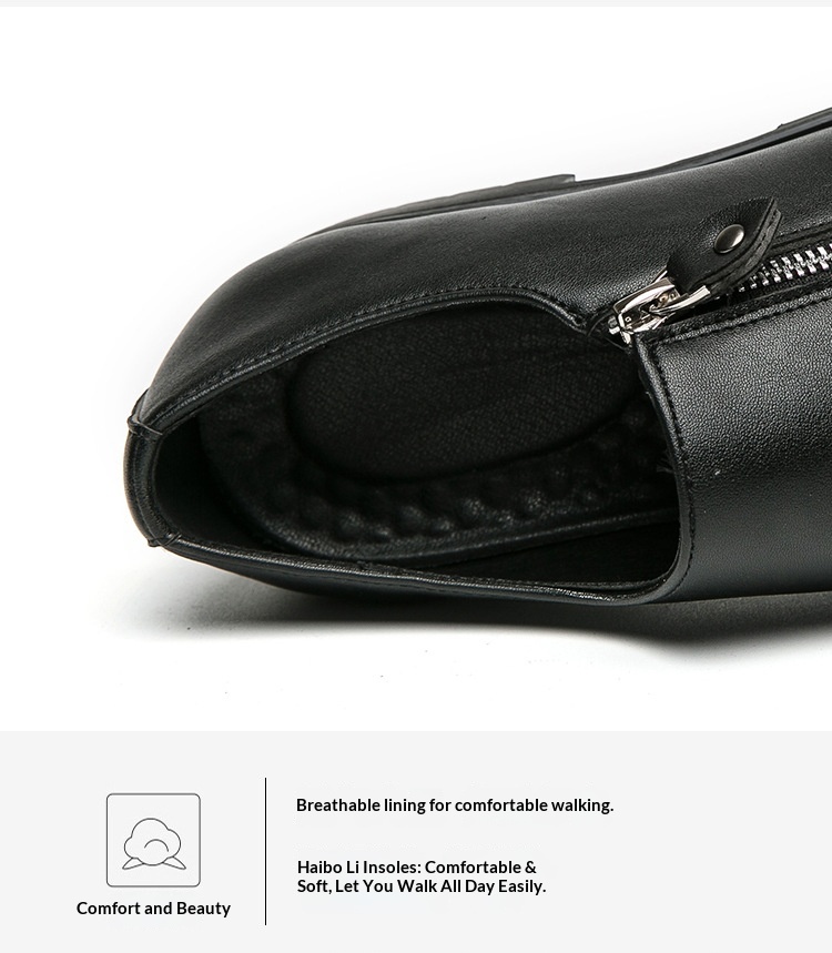 Voyage Spring Autumn Fashion Casual Leather Personality Black And White Two-tone Large Size Business Low-top Zipper Style_voghion.com