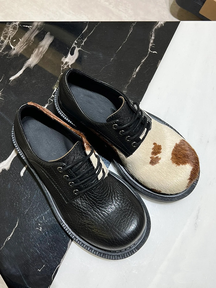 Voyage Horsehair Derby Unisex Milk Color Mandarin Duck Small Lace-up Chunky Heel Thick Sole Soft Leather Casual Shoes Trendy_voghion.com