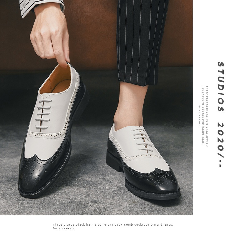Voyage Can Ship Cross-Border Brogue Square Toe European And American Double Color Matching Men's Large Size Business Formal_voghion.com