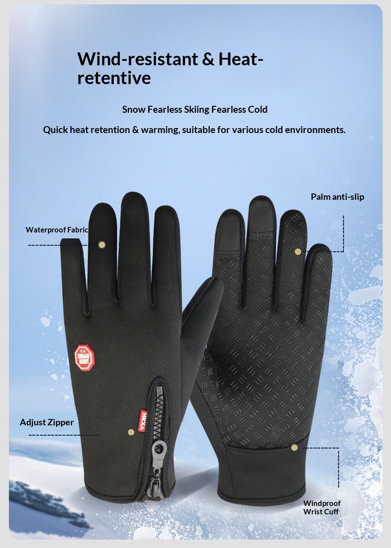 boy Boy Boy With Zipper Design Outdoor Cycling Gloves For Men Winter Women Riding Touchscreen Motorcycle Waterproof Warm_voghion.com