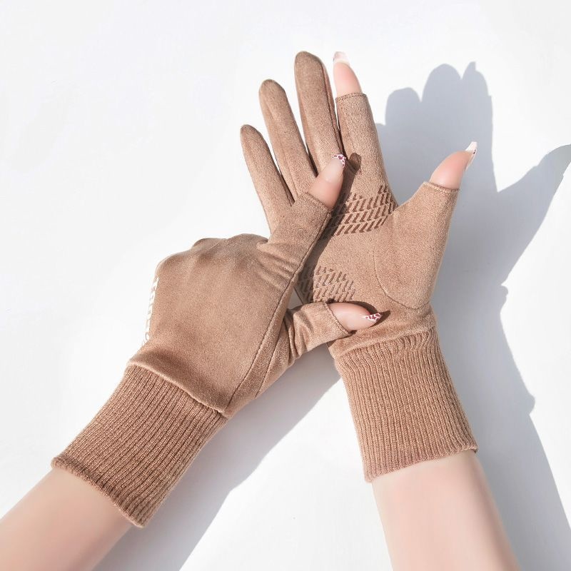 boy Boy Boy Winter Two-Finger Gloves Warm Cold-Proof Fleece-Lined Cycling Women Electric Bike Men Non-Slip Fingerless Touchscreen_voghion.com