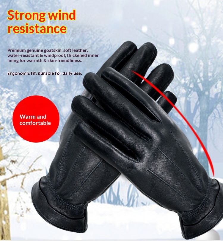 boy Boy Boy Cold Region Winter Men's School Uniform Leather Gloves With Fleece Lining, Warm Sheepskin Gloves, Black Genuine Leather,_voghion.com