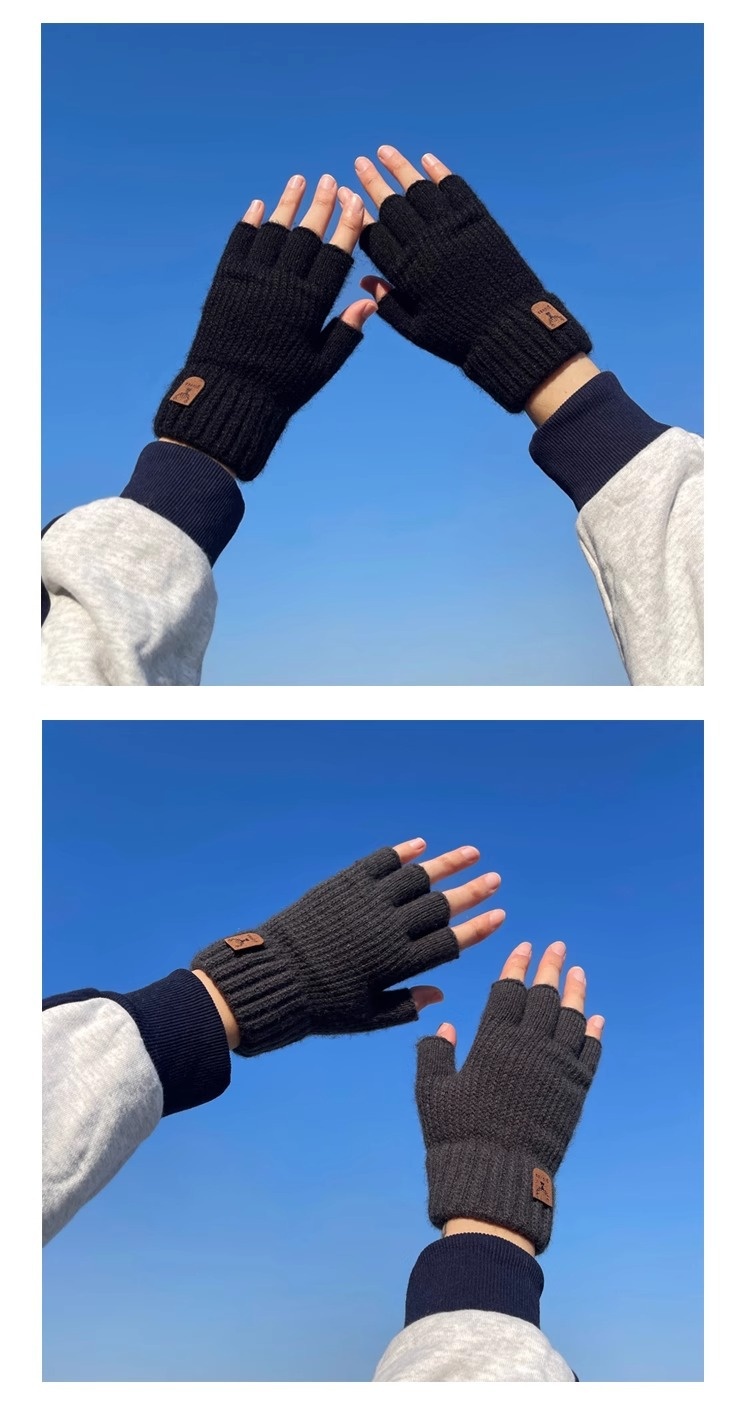 ragazzo Ragazzo Ragazzo 2025 Guanti invernali da uomo senza dita in maglia, caldi, per ciclismo, scrittura, a mezza dita, antifreddo, foderati in pile, all'ingrosso_voghion.com