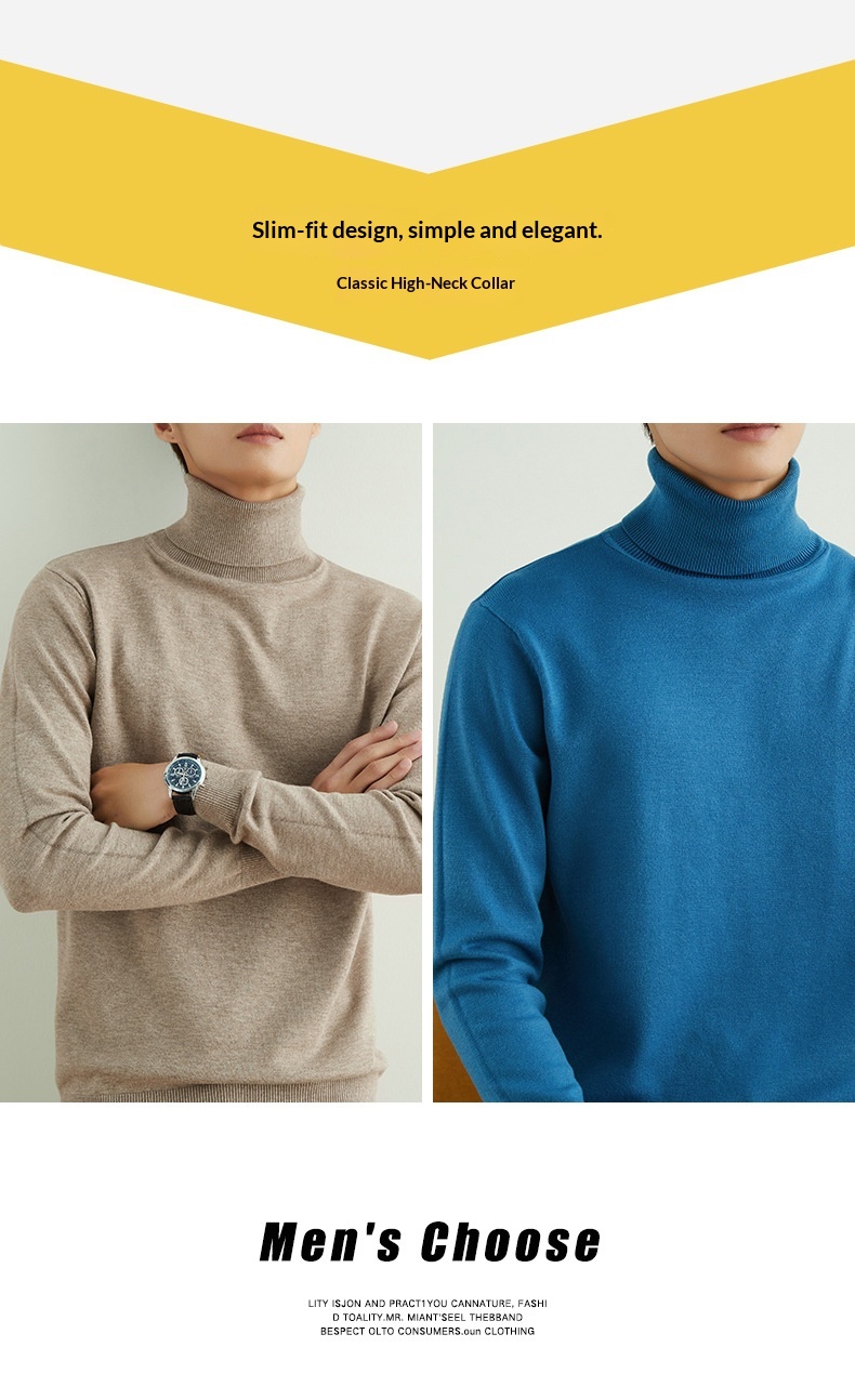 ragazzo Ragazzo Ragazzo Ragazzo 2025 Autunno Inverno Nuovo Uomo Dolcevita Spesso Casual Tinta Unita Maglia Base Maglione Largo Maglione_voghion.com