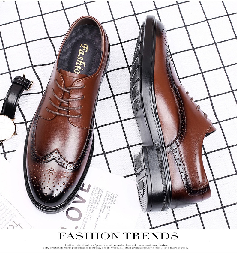 Voyage Herren-Freizeitschuhe aus hochwertigem Rindsleder im britischen Retro-Stil mit poliertem Brogue-Schnitt und geschnitzten Details_voghion.com