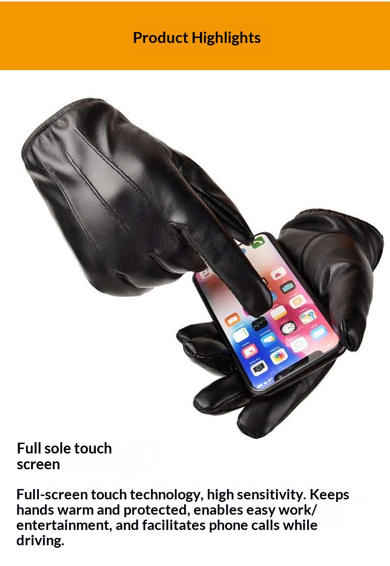 Neue Herren-Winterhandschuhe aus PU-Leder, gefüttert mit Fleece, dick und warm, für Autofahren, Radfahren und Fitness mit Touchscreen-Funktion_voghion.com