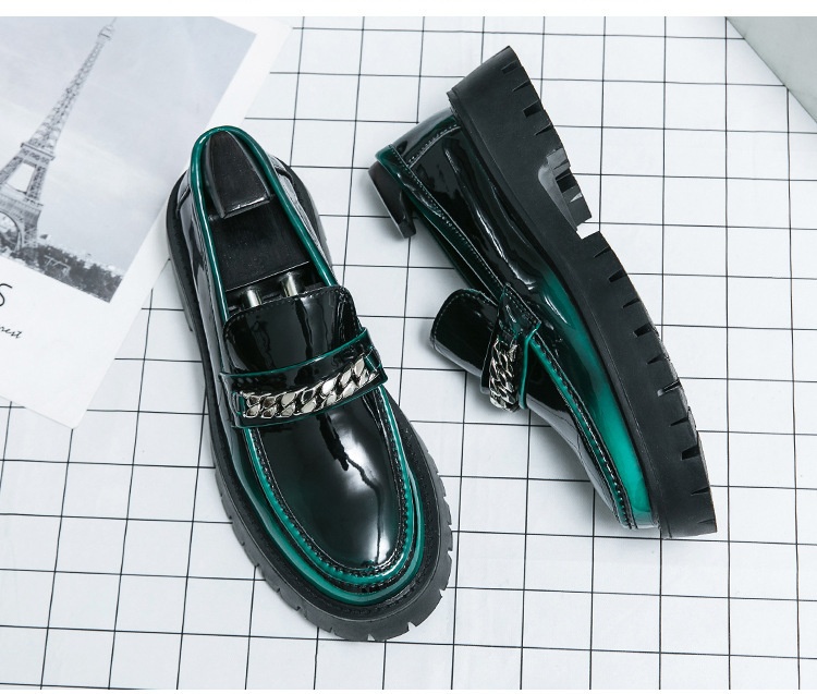 Voyage 2025 New Men's Large Toe Thick Sole Height Increasing Patent Leather Glossy Casual Chunky Heel Loafers Hairstylist_voghion.com