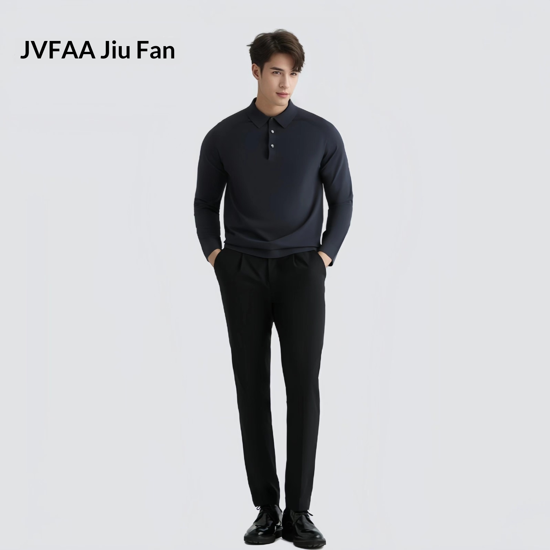 Polo épais haut de gamme Jiufan pour garçon, sweat-shirt homme, couleur unie, coupe ample, décontracté, coton du Xinjiang, manches longues_voghion.com