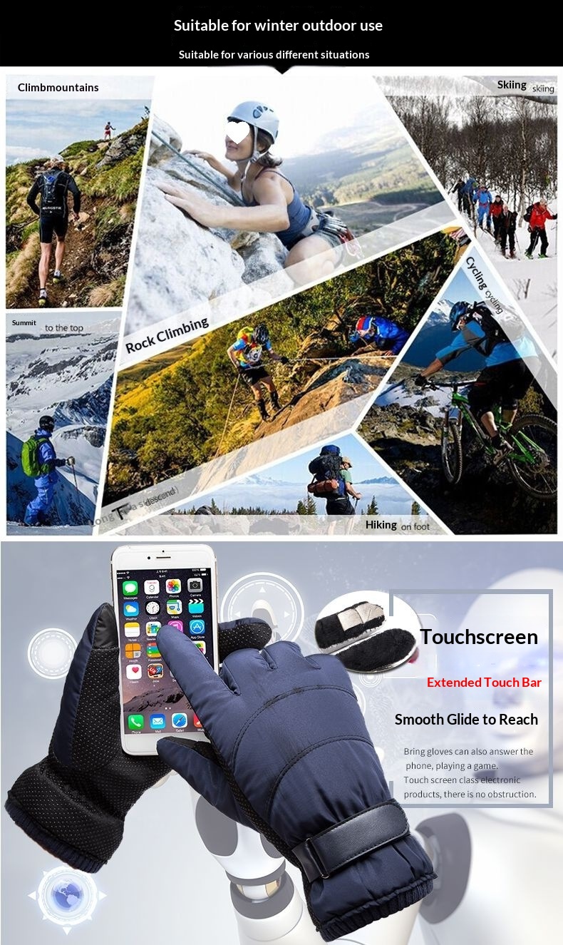 boy Boy Boy Down Cotton Winter Warm Motorcycle Riding Waterproof Cold-proof Fleece-lined Thickened Outdoor Ski Gloves Men_voghion.com