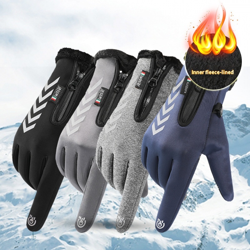 Herren-Handschuhe aus dickem Fleece, warm, winddicht, kalt und wasserdicht, ideal für Fahrer, Lieferfahrer und Radfahrer. Herbst/Winter_voghion.com