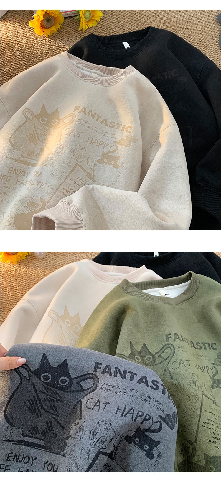 Sweat-shirt en daim épais doublé polaire à col rond pour homme, style américain, manches longues et amples, collection automne-hiver_voghion.com