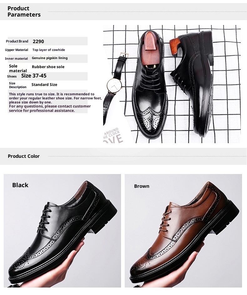 Voyage Herren-Freizeitschuhe aus hochwertigem Rindsleder im britischen Retro-Stil mit poliertem Brogue-Schnitt und geschnitzten Details_voghion.com
