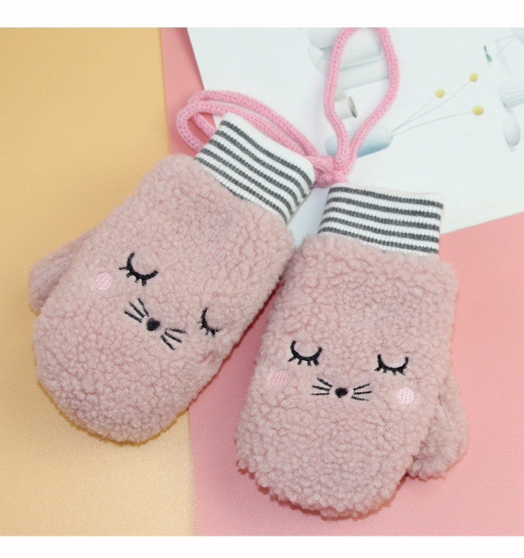 boy Boy Boy 2025 Children's Winter Warm Fleece Gloves With Lanyard Anti-Lost Cartoon Design Unisex Wholesale_voghion.com