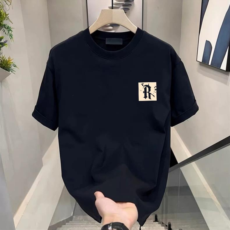 Maglietta estiva da uomo Boy 2025 in seta ghiacciata, manica corta, alla moda, casual, con scollo rotondo, motivo incrociato_voghion.com