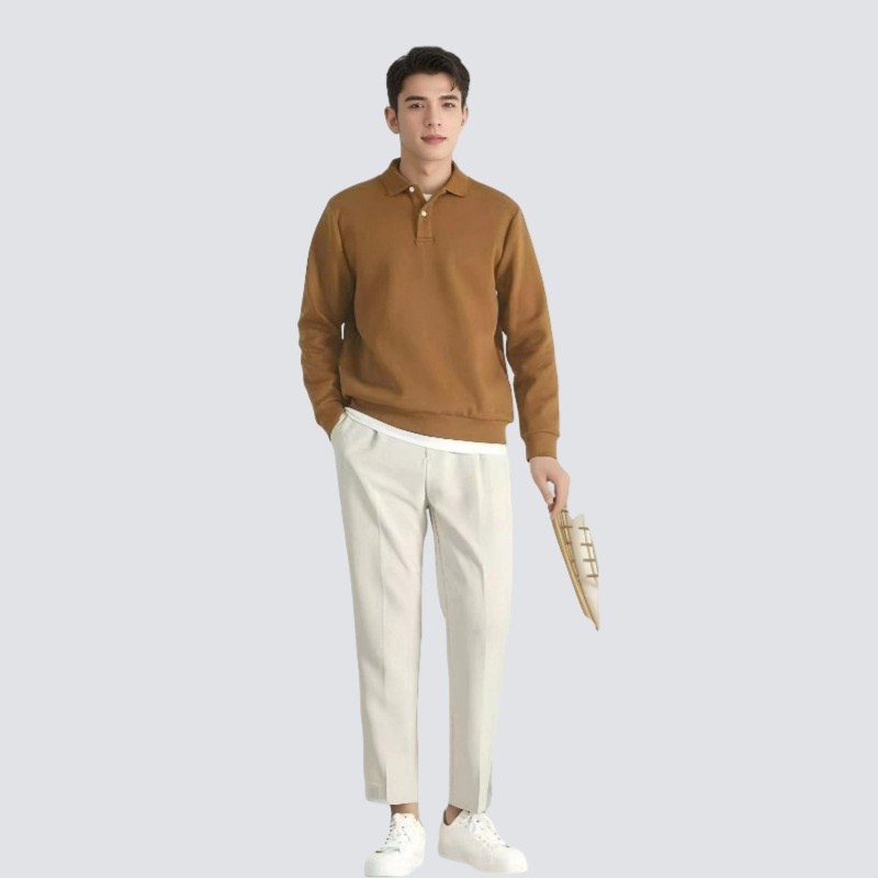 Polo épais haut de gamme Jiufan pour garçon, sweat-shirt homme, couleur unie, coupe ample, décontracté, coton du Xinjiang, manches longues_voghion.com