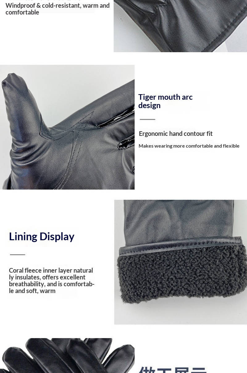 boy Boy Boy PU Leather Wholesale Men Women Winter Warm Gloves Thickened Fleece Trendy Black New Touchscreen_voghion.com