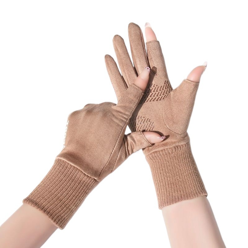 boy Boy Boy Winter Two-Finger Gloves Warm Cold-Proof Fleece-Lined Cycling Women Electric Bike Men Non-Slip Fingerless Touchscreen_voghion.com