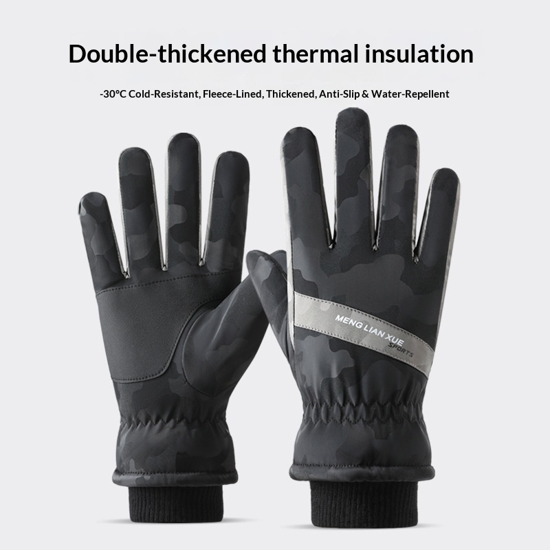 Boy Boy Herren-Baumwollhandschuhe, dick gefüttert mit Fleece, warm, winddicht, kältebeständig, Touchscreen-kompatibel, zum Reiten_voghion.com