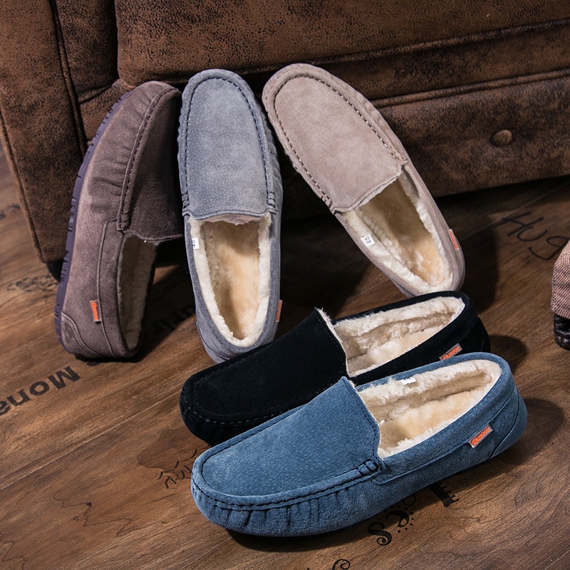 Voyage 501-3 Winter Heren Loafers Katoenen Driving Lage Mid-mouth Instappers Fleecegevoerde Warme Platte Casual Leren Schoenen_voghion.com