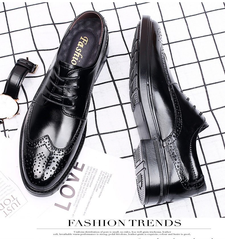 Voyage Herren-Freizeitschuhe aus hochwertigem Rindsleder im britischen Retro-Stil mit poliertem Brogue-Schnitt und geschnitzten Details_voghion.com