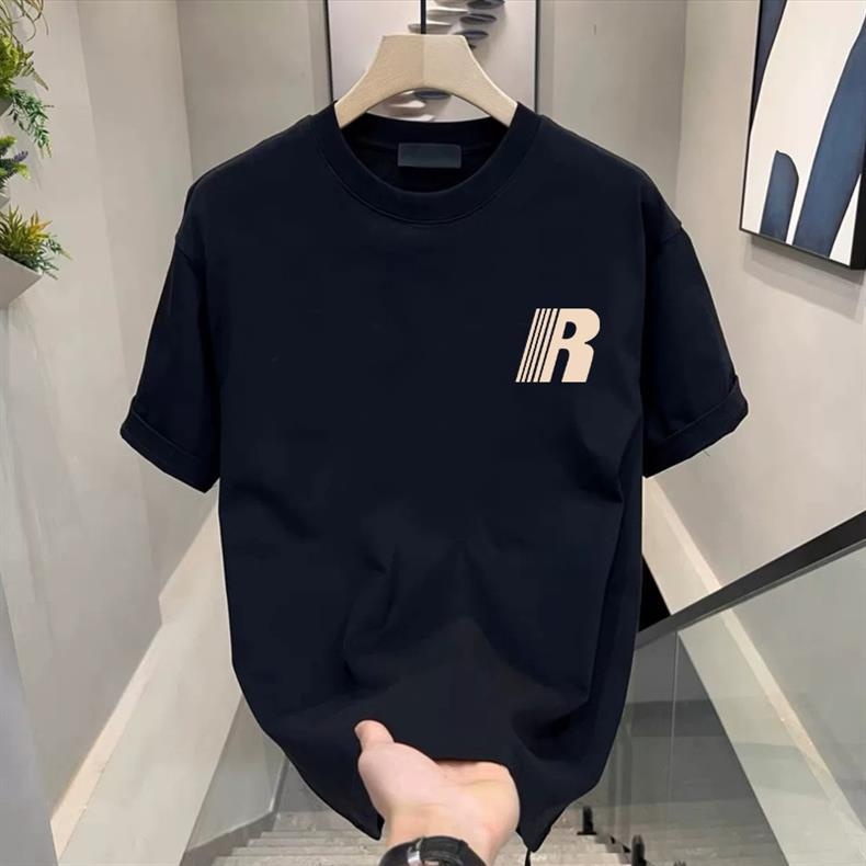 Maglietta estiva da uomo Boy 2025 in seta ghiacciata, manica corta, alla moda, casual, con scollo rotondo, motivo incrociato_voghion.com