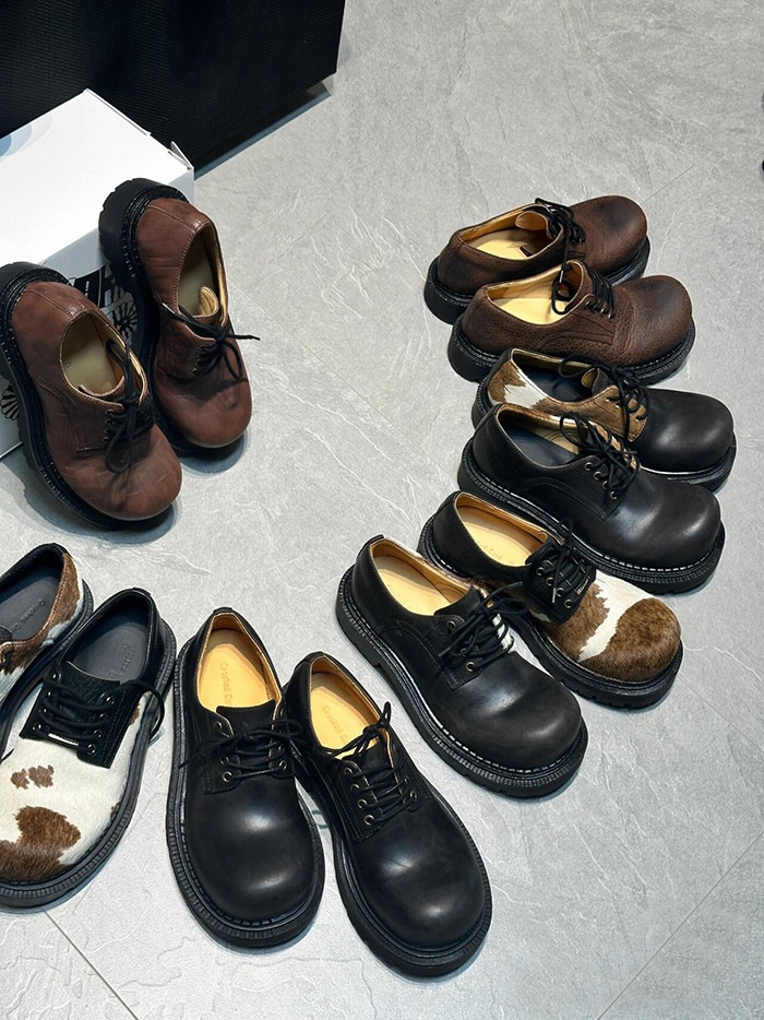 Voyage Horsehair Derby Unisex Milk Color Mandarin Duck Small Lace-up Chunky Heel Thick Sole Soft Leather Casual Shoes Trendy_voghion.com