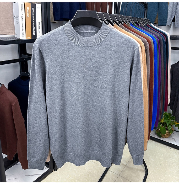 boy Boy Fine Knitted Men's Autumn Winter Half Turtleneck Casual Versatile Stretchy Warm Base Layer Wool Sweater_voghion.com